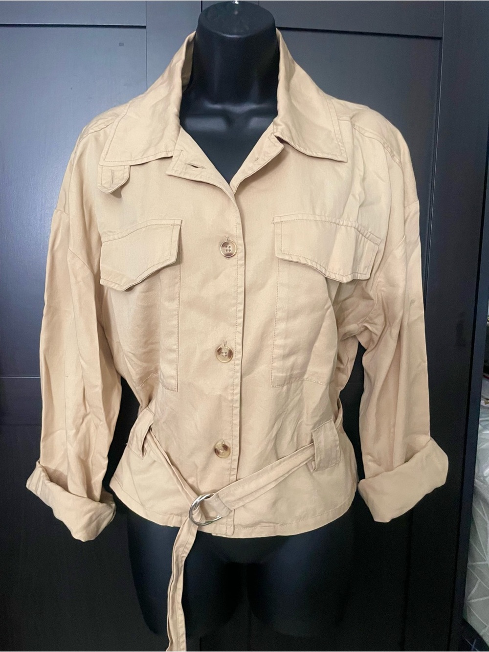 French Connection ~ Khaki Utility Jacket with Tie Belt - Medium